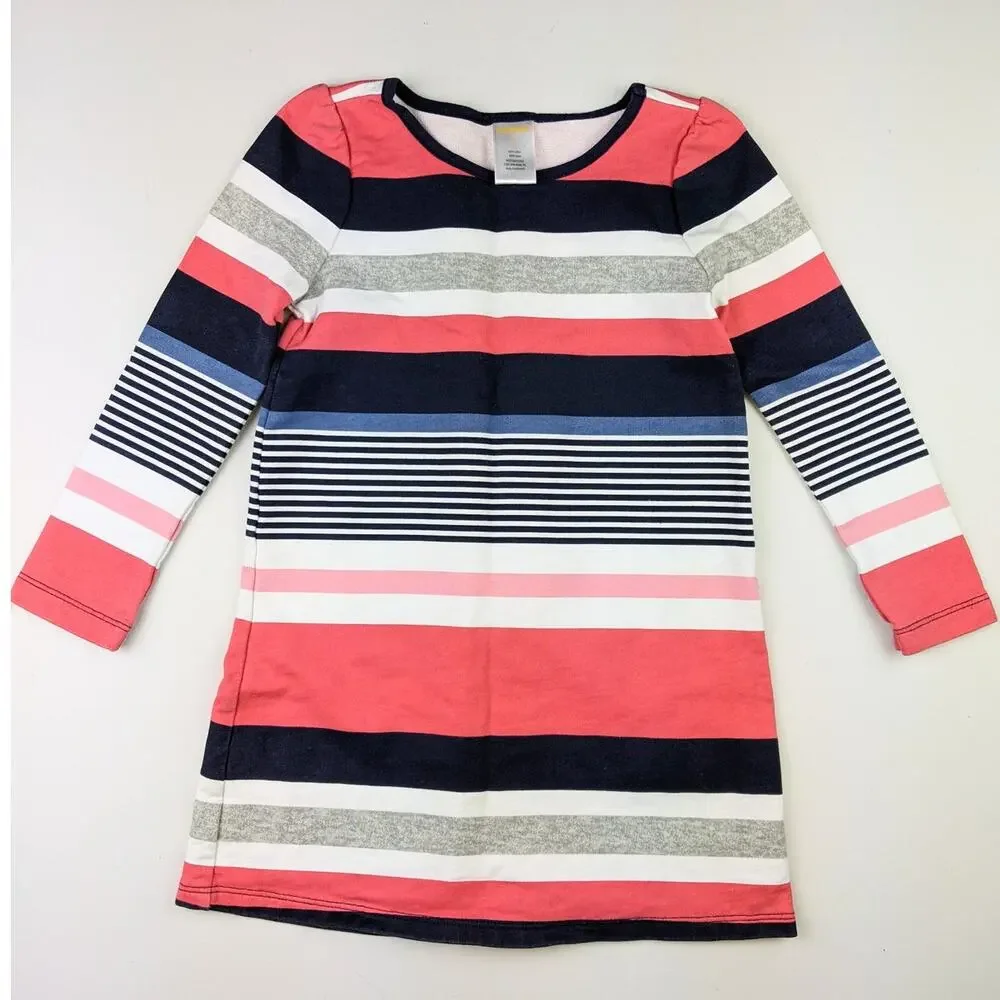 Gymboree Red Navy Gray & White Striped Dress Girls 4
